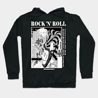 Anime Punk Rock Band Black and White Manga Aesthetic Hoodie